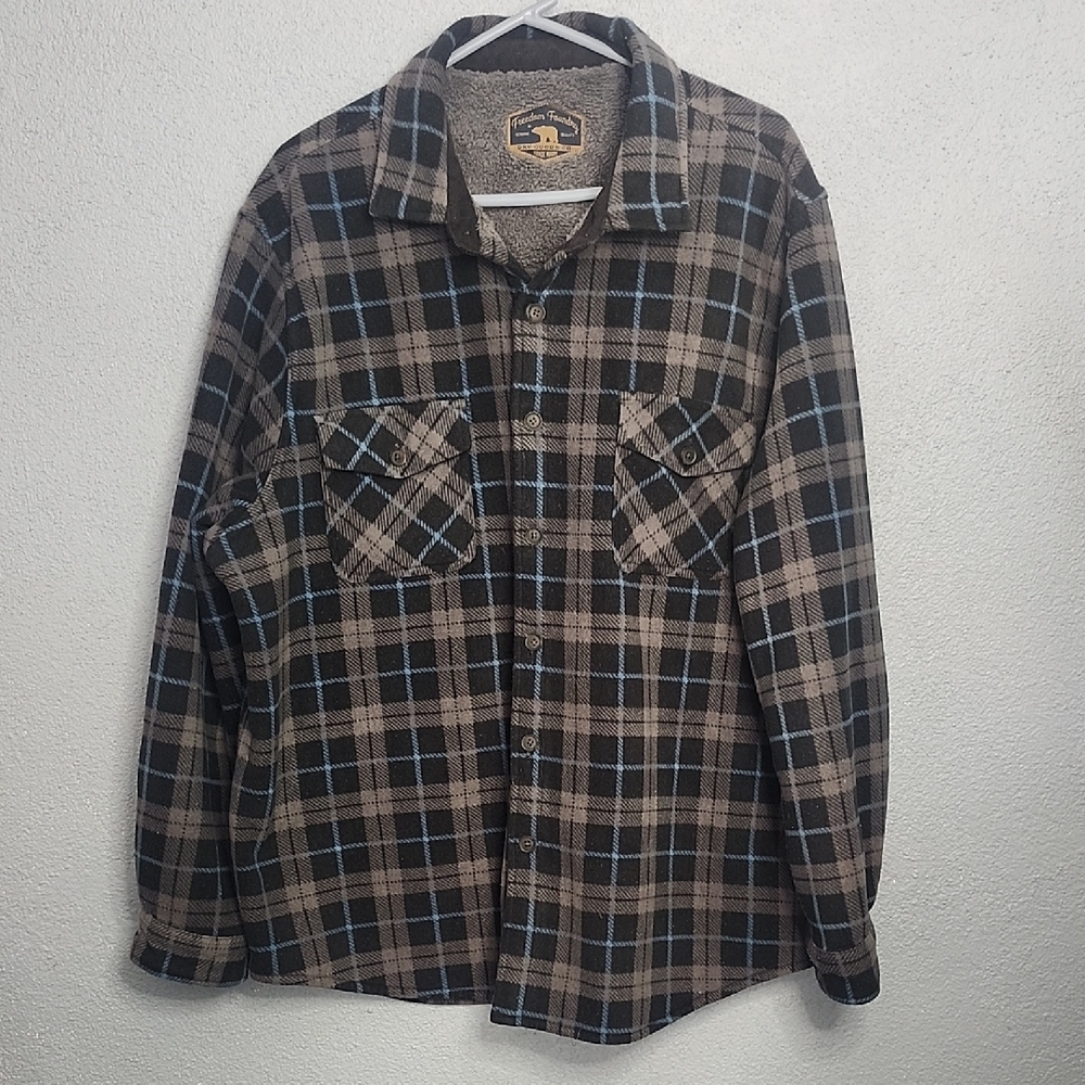 Freedom Foundry Sherpa-Lined Plaid Button-Up Shirt Jacket - Brown & Blue